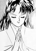 Rei praying in front of the Sacred Fire